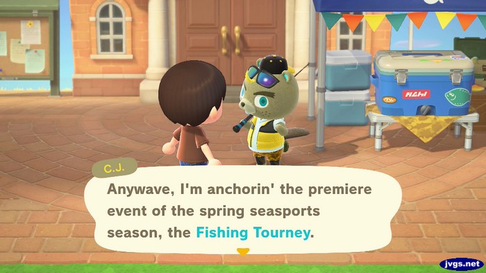 C.J.: Anywave, I'm anchroin' the premiere event of the spring seasports season, the Fishing Tourney.