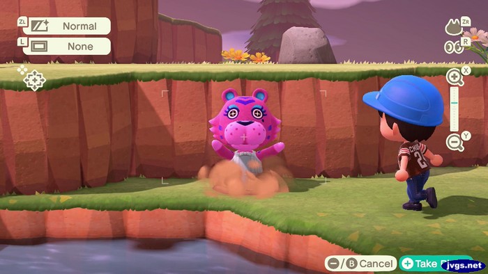 Claudia falls into a pitfall in Animal Crossing: New Horizons.
