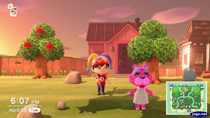 Claudia sings to a tree in Animal Crossing: New Horizons.