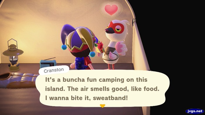 Cranston: It's a buncha fun camping on this island. The air smells good, like food. I wanna bite it, sweatband!