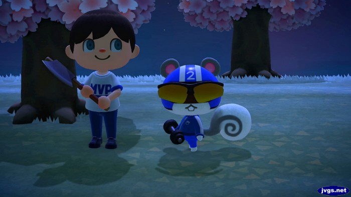 Agent S wears sunglasses over her helmet and visor in Animal Crossing: New Horizons (ACNH).