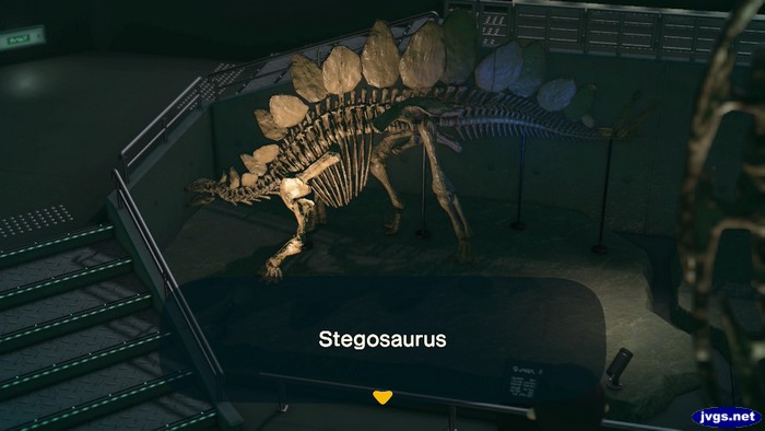 The complete stegosaurus in the Animal Crossing: New Horizons museum.