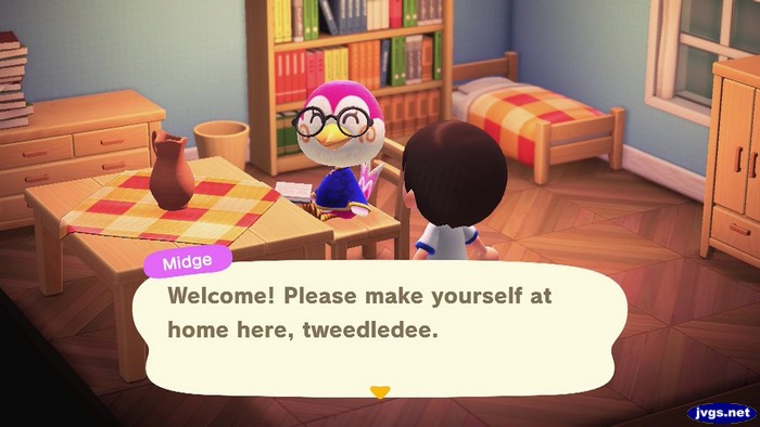 Midge: Welcome! Please make yourself at home here, tweedledee.