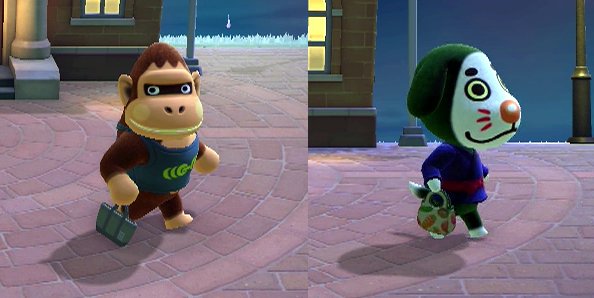 Louie and Marcel appear to hold purses in Animal Crossing: New Horizons.
