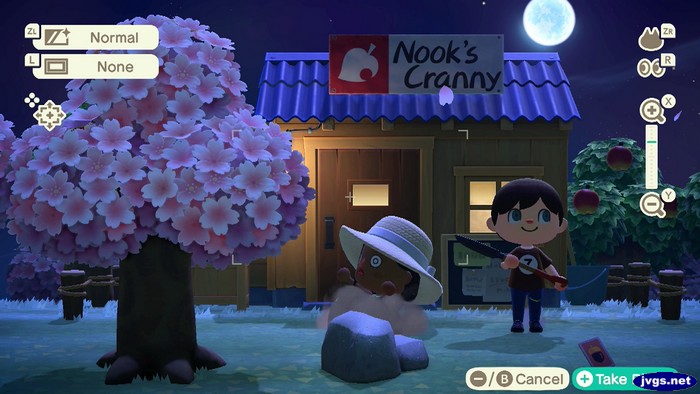 Merka falls into a pitfall in front of Nook's Cranny.