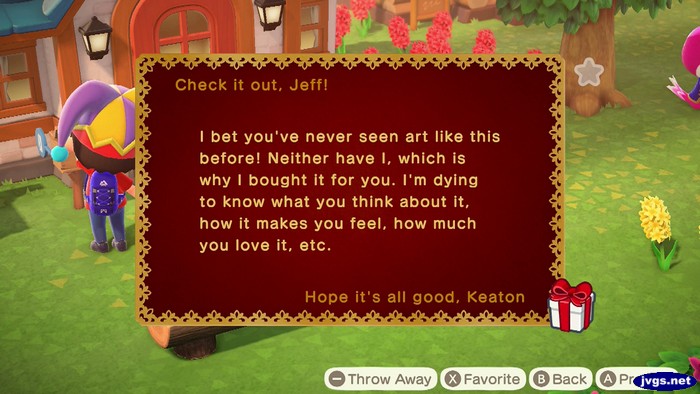 A letter from Keaton to Jeff. He attached a famous painting.