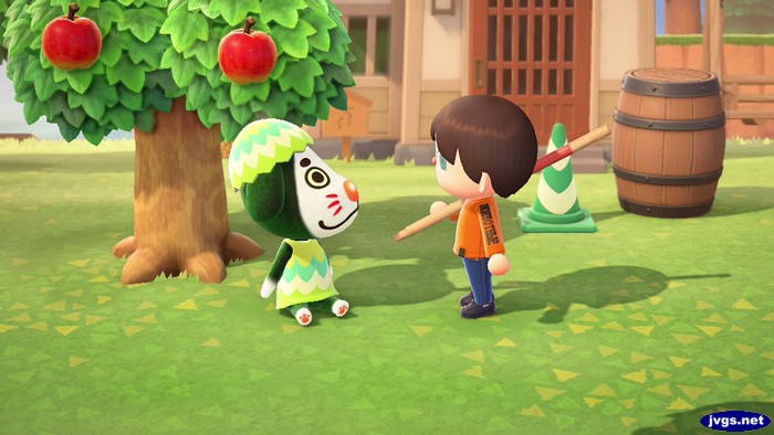 Marcel wears an egg shell costume for Bunny Day in ACNH.