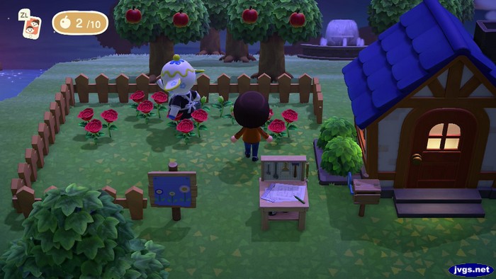 Tia stands in Jeff's flower garden.