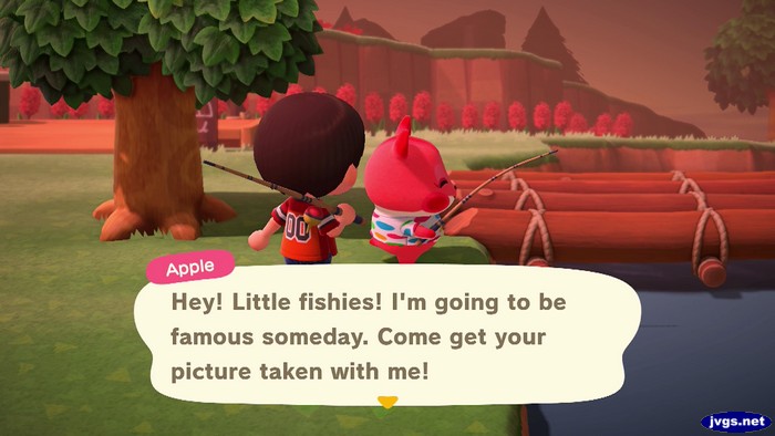 Apple: Hey! Little fishies! I'm going to be famous someday. Come get your picture taken with me!
