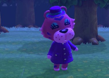 Claudia makes an unpleasant face while dancing in Animal Crossing: New Horizons.