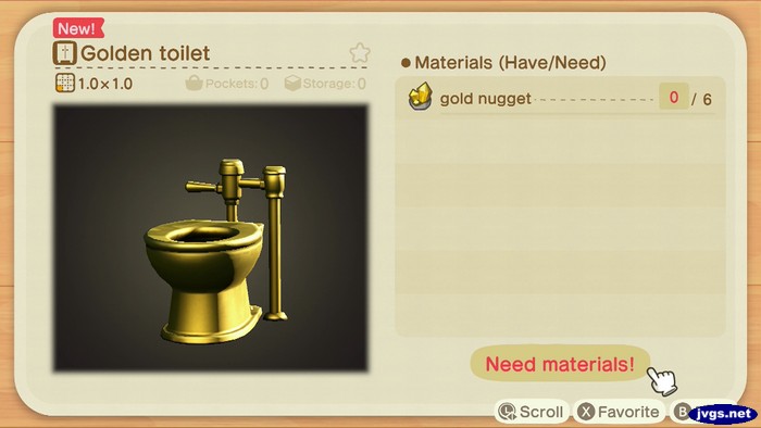 DIY recipe for a golden toilet in ACNH.