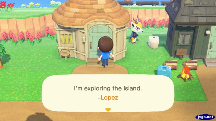 Sign: I'm out exploring the island. -Lopez 
(Lopez can be seen in the background looking at a toilet.)