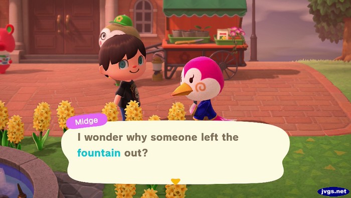 Midge: I wonder why someone left the fountain out?