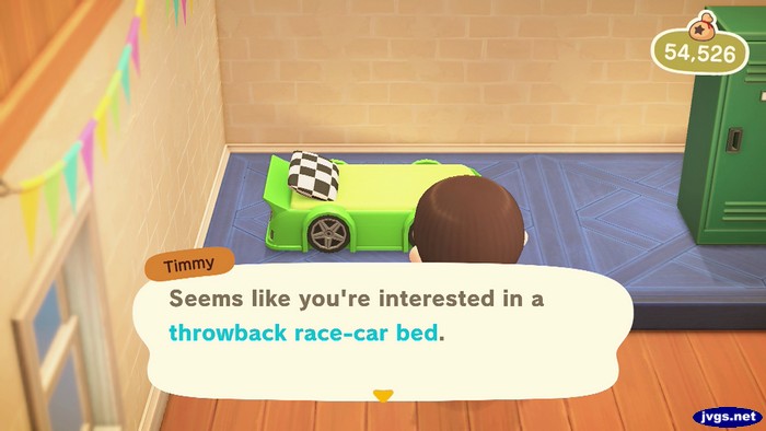 Timmy: Seems like you're interested in a throwback race-car bed.