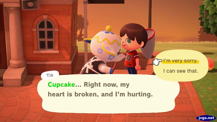 Tia: Cupcake... Right now, my heart is broken, and I'm hurting. (Response: I'm very sorry.)