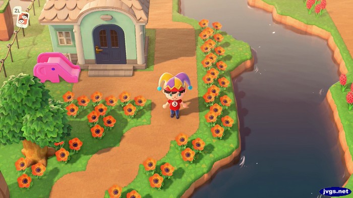 The orange windflowers near Tia's house in Animal Crossing: New Horizons.