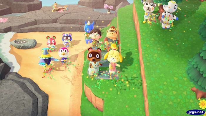 Everyone fires off some party poppers at the completion ceremony for Forest's 5th incline.