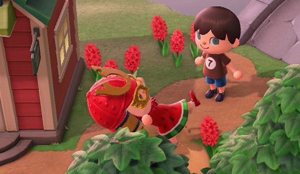 Breezy jumps out of a pitfall in Animal Crossing: New Horizons.
