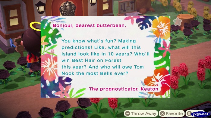 You know what's fun? Making predictions! Like, what will this island look like in 10 years? Who'll win Best Hair on Forest this year? --The prognosticator, Keaton