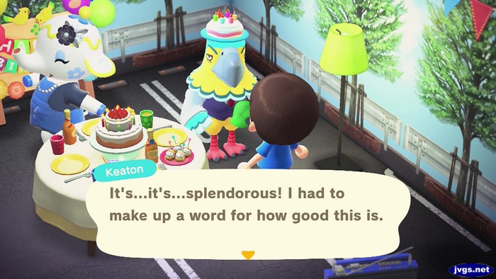 Keaton, at his birthday party: It's...it's...splendorous! I had to make up a word for how good this is.