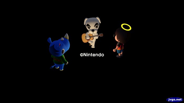 K.K. Slider performs for Hornsby and Jeff in Animal Crossing: New Horizons for Nintendo Switch.