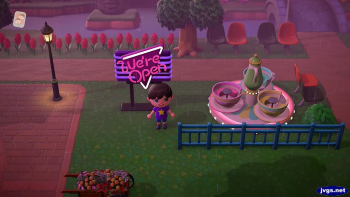 The diner neon sign that says 'We're Open" in Animal Crossing: new Horizons.