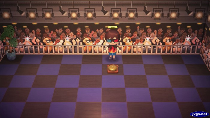 The ringside seating wallpaper in Animal Crossing: New Horizons.