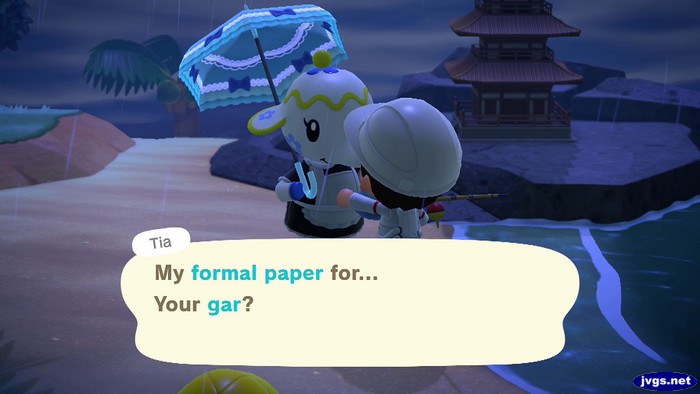 Tia: My formal paper for... Your gar?