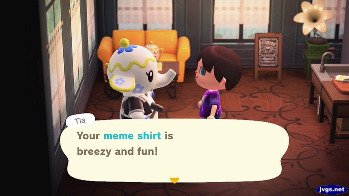Tia: Your meme shirt is breezy and fun!