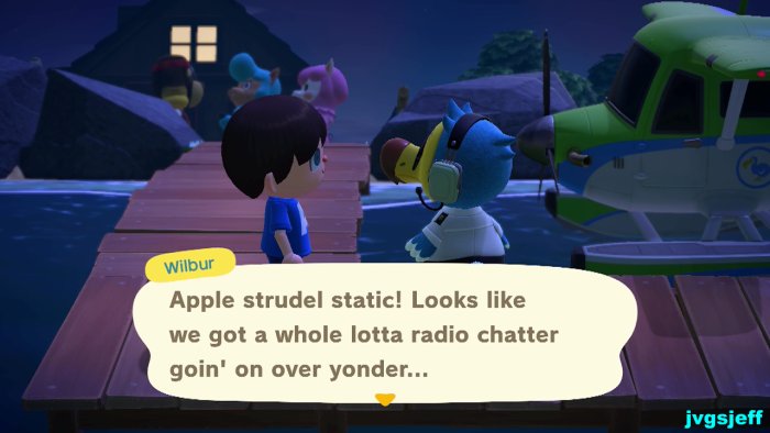 Wilbur: Apple strudel static! Looks like we got a whole lotta radio chatter goin' on over yonder...