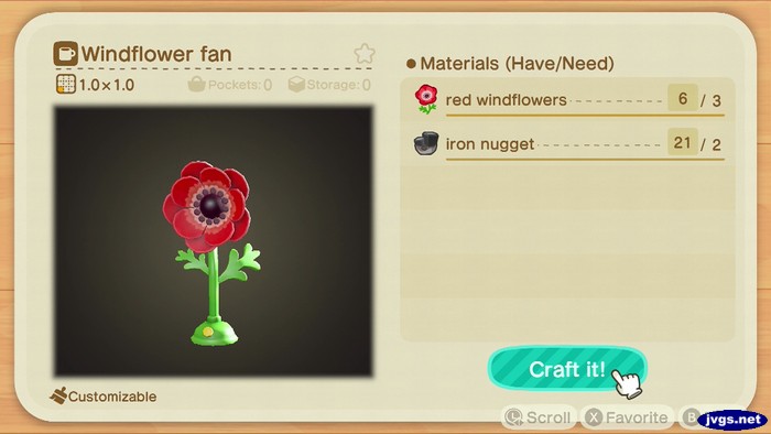 The D.I.Y. recipe for the windflower fan in Animal Crossing: New Horizons.