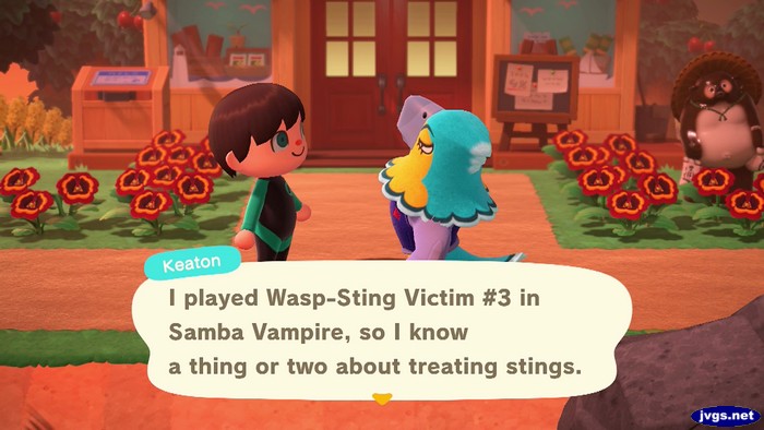 Keaton: I played Wasp-Sting Victim #3 in Samba Vampire, so I know a thing or two about treating stings.