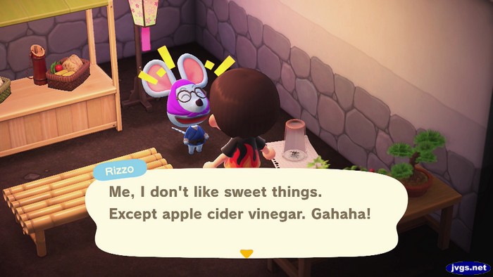 Rizzo: Me, I don't like sweet things. Except apple cider vinegar. Gahaha!