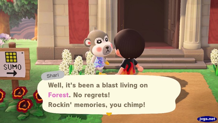 Shari: Well, it's been a blast living on Forest. No regrets! Rockin' memories, you chimp!