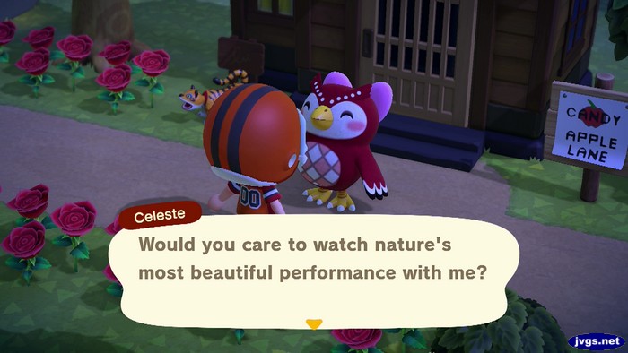 Celeste: Would you care to watch nature's most beautiful performance with me?