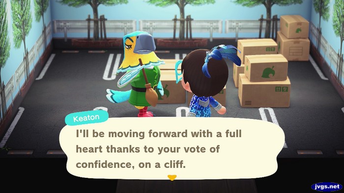 Keaton: I'll be moving forward with a full heart thanks to your vote of confidence, on a cliff.