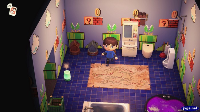 The mushroom mural and pirate rug in Animal Crossing: New Horizons.