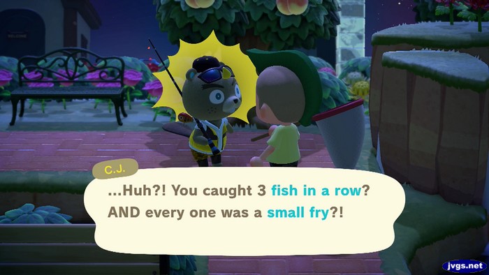 C.J.: ...Huh?! You caught 3 fish in a row? AND every one was a small fry?!