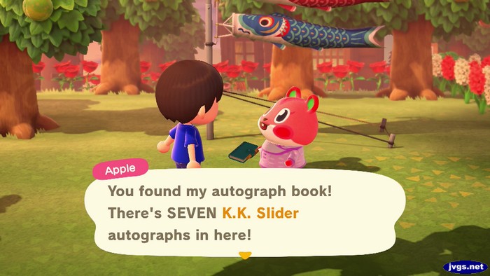 Apple: You found my autograph book! There's SEVEN K.K. Slider autographs in here!