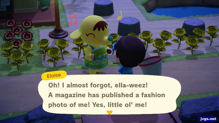 Eloise: Oh! I almost forgot, ella-weez! A magazine has published a fashion photo of me! Yes, little ol' me!