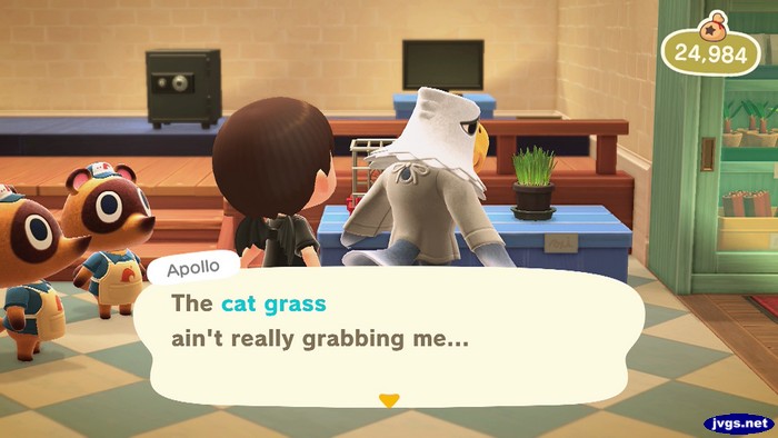 Apollo: The cat grass ain't really grabbing me...