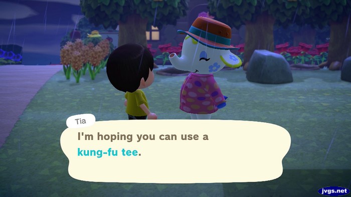 Tia: I'm hoping you can use a kung-fu tee.