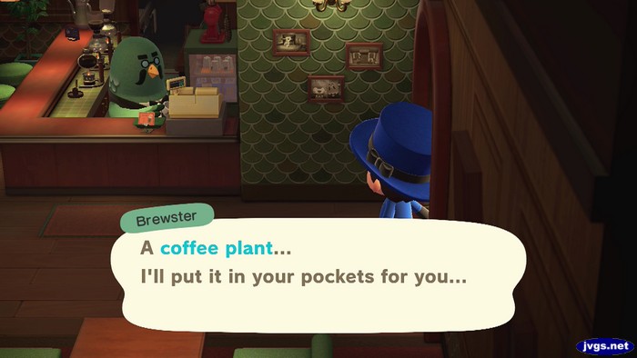 Brewster: A coffee plant... I'll put it in your pockets for you...