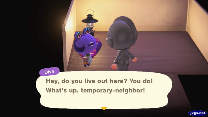 Diva: Hey, do you live out here? You do! What's up, temporary-neighbor!