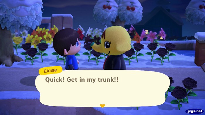 Eloise: Quick! Get in my trunk!!