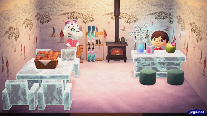 The inside of Bianca's winter-themed Happy Home Paradise vacation home.