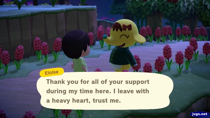 Eloise: Thank you for all of your support during my time here. I leave with a heavy heart, trust me.