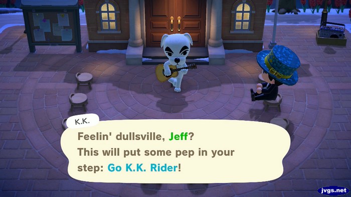 K.K.: Feelin' dullsville, Jeff? This will put some pep in your step: Go K.K. Rider!