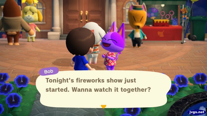 Bob: Tonight's fireworks show just started. Wanna watch it together?