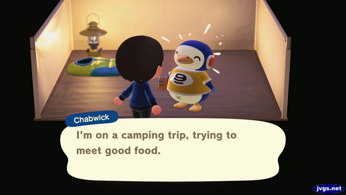 Chabwick: I'm on a camping trip, trying to meet good food.